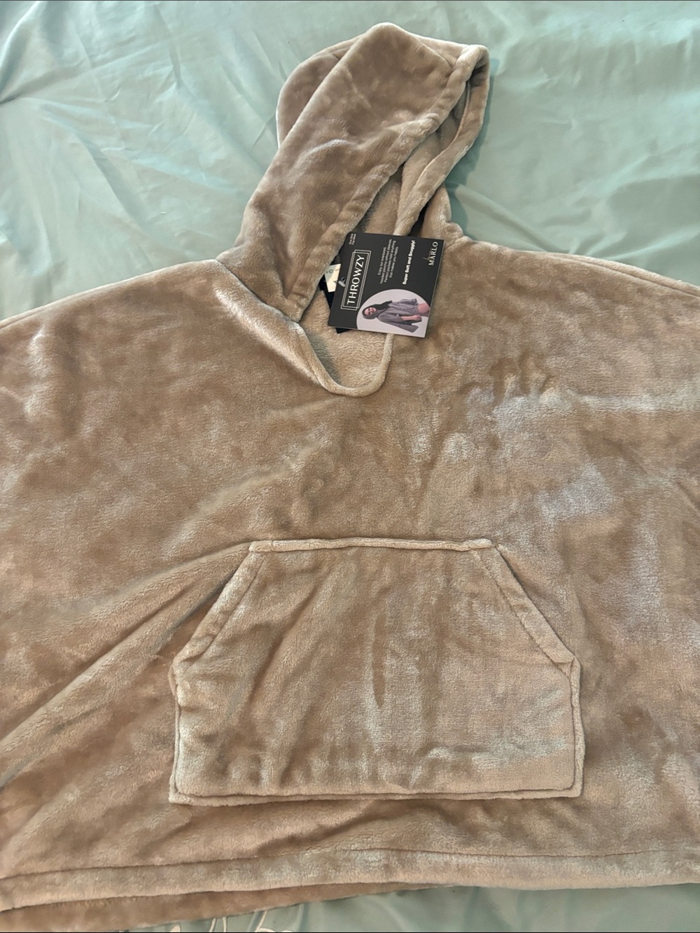 Plush Hooded Poncho Sweater - Beige
